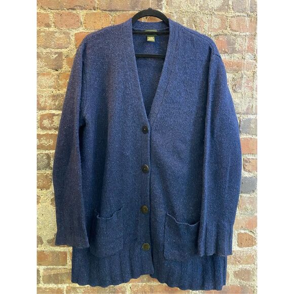 L.L. Bean Blue Wool/Silk Blend Oversized Cardigan Womens’ Size L - Picture 1 of 5